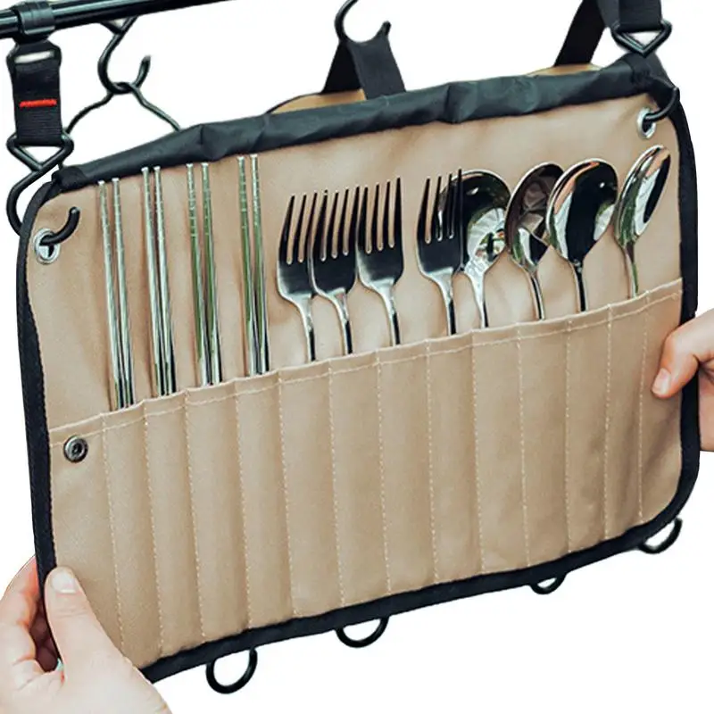 Outdoor Camping Utensils - Camping Cutlery Roll Bag12 Slots, Roll