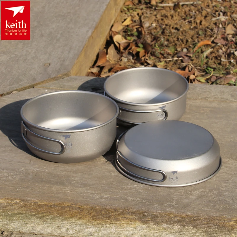Outdoor Camping Essentials - Keith 3PCS Titanium Cookware Pans Bowls